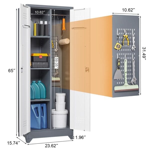 Garage Broom Closet Storage Cabinet with Locking Doors - Image 2