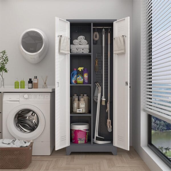 Garage Broom Closet Storage Cabinet with Locking Doors - Image 4