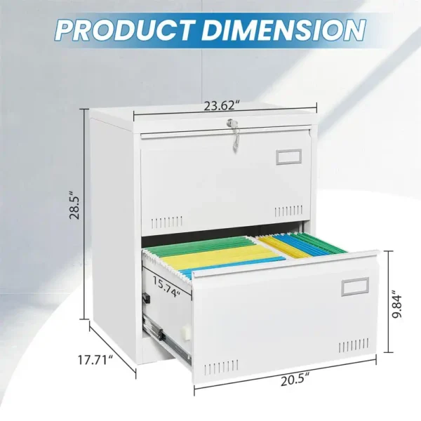 2-Drawer Lateral File Cabinet with Lock | Heavy-Duty Metal Office Storage & Anti-Tip Design - Image 2
